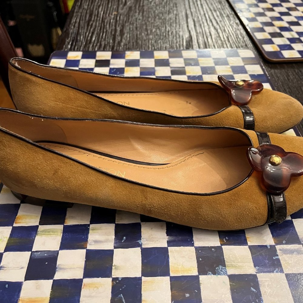 100% Authentic Louis Vuitton Suede Beige Logo Ballet Flats 41 11 - Picture 8 of 9
